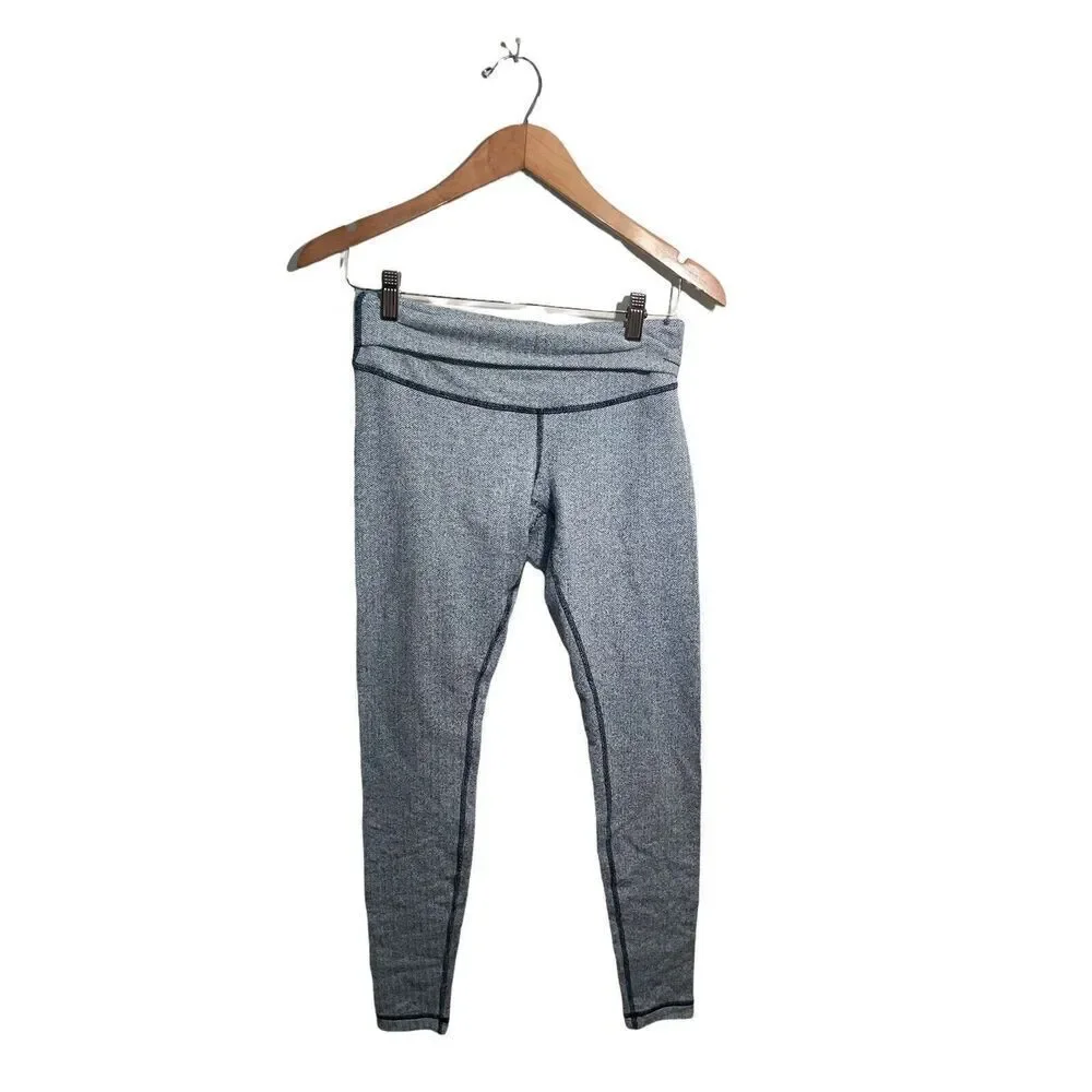 Lululemon Wunder Under‎ Tights Roll Down Pants Womens 8 Herringbone Stretch